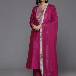 KALINI Ethnic Motifs Embroidered Sequinned Straight Kurta With Trousers & Dupatta-picture-20