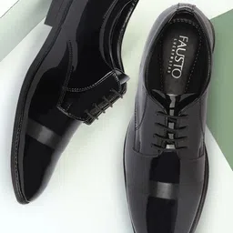 FAUSTO Men Textured Leather Formal Derbys-image-61