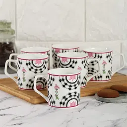 India Circus Set of 6 Ethnic Motifs Printed Bone China Glossy Mugs-48