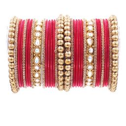 leshya Set Of 32 Brass Plated Kundan Studded & Beaded Traditional Ethnic Bangles-46