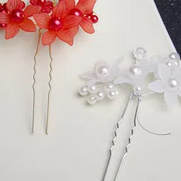 VAGHBHATT Set Of 2 Beads Embellished Floral U Pins-71