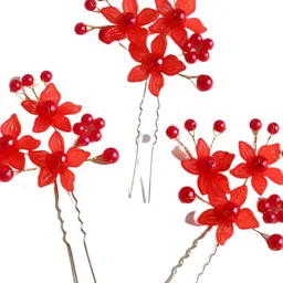 FIMBUL Women Red Set of 3 U Pins  Hair Accessory Set-45