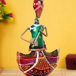 eCraftIndia Green & Red Handcrafted Tribal Lady Playing Musical Instrument Banjo Decorative Showpiece-2