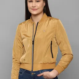 Allen Solly Woman Women Khaki Cotton Solid Crop Bomber Jacket-26