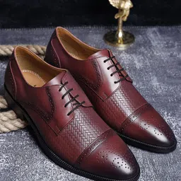 LOUIS STITCH Mens Rosewood Red Textured Italian Leather Formal Oxfords Lace Up Shoes-image-66