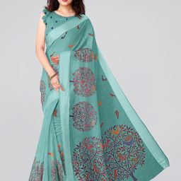 KALINI Teal & Orange Ethnic Motifs Saree-image-48