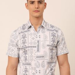 JAINISH Men White Classic Printed Pure Cotton Formal Shirt-image-99