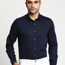 Turtle Men Navy Blue Slim Fit Printed Formal Shirt-image-13