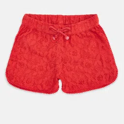 Pantaloons Junior Girls Red Self Design Pure Cotton Shorts-picture-28