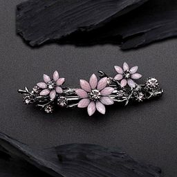 Yellow Chimes Women Purple & Silver-Toned Floral Shaped Crystal Studded French Barrette-40