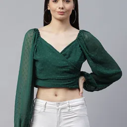 plusS Green Sweetheart Neck Crop Top-picture-26