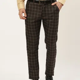 SOJANYA Men Black Checked Smart Formal Trousers-image-92