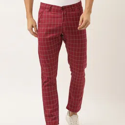 SOJANYA Men Maroon & Off-White Checked Smart Fit Formal Trousers-image-39