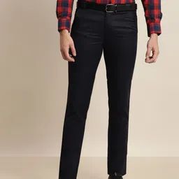 SOJANYA Men Navy Blue Slim Fit Solid Formal Trousers-image-54