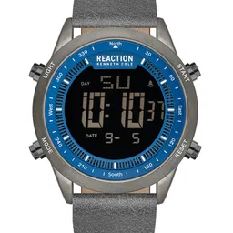 REACTION KENNETH COLE Men Blue Dial & Grey Leather Straps Digital Watch KRWGD2191201-image-6