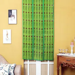 Silpakarman Lime Green & Red Floral Bamboo Sticks and Cotton Threads Window Curtain-picture-6
