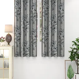 Panipat Textile Hub Dry Tree Grey & White 2 Pieces Floral Print Window Curtains-0