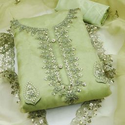 KALINI Embroidered Organza Unstitched Dress Material-21