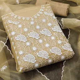 KALINI Beige & White Embroidered Organza Unstitched Dress Material-picture-33