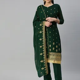KALINI Floral Embroidered Silk Zari Georgette Unstitched Dress Material-image-51