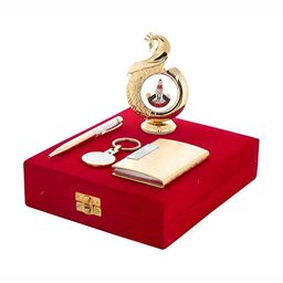 INTERNATIONAL GIFT Gold Toned Pen Card Holder Key Ring & Tirupati Balaji Idol Gift Set-0