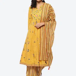 Biba Women Floral Embroidered Kurta with Palazzos & With Dupatta-27