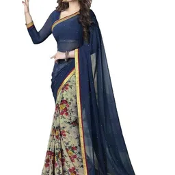 ROOP SUNDARI SAREES Floral Printed Pure Georgette Half and Half Saree-image-53