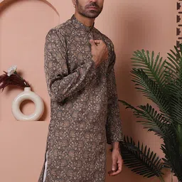 Anouk Floral Printed Cotton Silk Jacquard Kurta-27