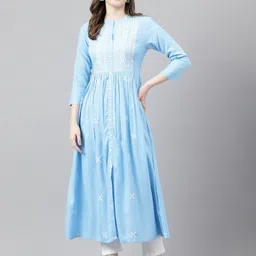 ANANDITA Ethnic Motifs Embroidered Thread Work Detailed Pleated A-Line Kurta-52