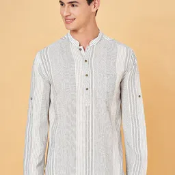indus route by Pantaloons Striped Mandarin Collar Long Sleeves Kurta-image-93