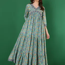 GLAM ROOTS V Neck Floral Printed Gotta Patti Tiering Anarkali Kurta-picture-14