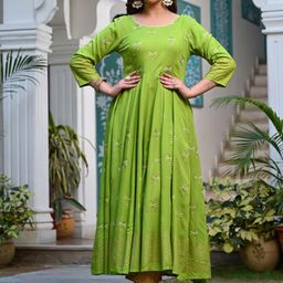 Ayan Embroidered Thread Work Block Print Anarkali Kurta-image-10
