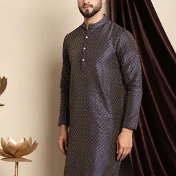 Anouk Jacquard Silk Mandarin Collar Jacquard Straight Kurta-image-4
