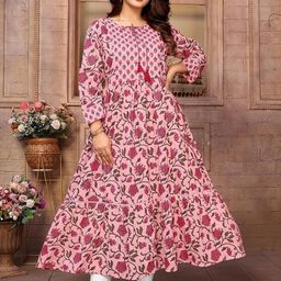 Rangita Floral Printed Sequinned Panelled Cotton Anarkali Kurta-17