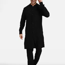 Komal Kothari Striped Mandarin Collar Thread Work Linen Kurta-image-16