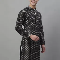 Anouk Black Ethnic Motifs Woven Design Band Collar Kurta-image-61