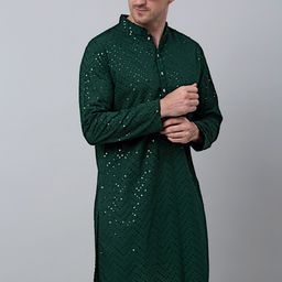 Jompers Geometric Embroidered Sequinned Pure Cotton Straight Kurta-image-5