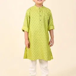 Fabindia Boys Ethnic Motifs Embroidered Mandarin Collar Roll-Up Sleeves Straight Kurta-49