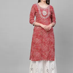 FASHOR Women Red Striped Mirror Work Anarkali Kurta-image-120