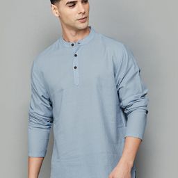 Melange by Lifestyle Woven Design Band Collar Cotton Kurta-picture-42