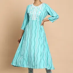 Soch Women Teal Embroidered Thread Work Anarkali Kurta-image-23