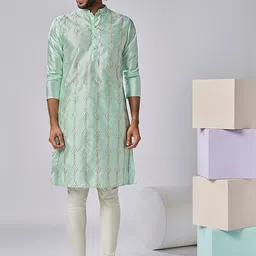 KISAH Geometric Embroidered Mandarin Collar Regular Kurta-image-93