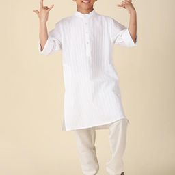 Fabindia Boys Striped Band Collar Pure Cotton Straight Kurta-image-96