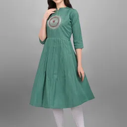 Kinjo Mandarin Collar Mirror Work Ethnic Motifs Embroidered Pleated Anarkali Kurta-picture-58