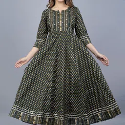 KALINI Women Notch Neck Ethnic Motifs Printed Sequinned Anarkali Kurta-image-84