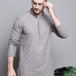Jompers Floral Embroidered Thread Work Sequinned Pure Cotton Kurta-34