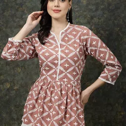 plusS Pink & White Floral Printed Peplum Top-27