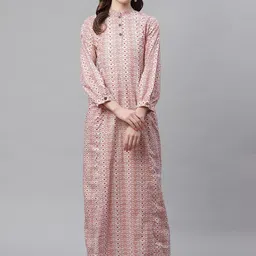 KALINI Ethnic Motifs Printed Mandarin Collar Sequinned Detailed Cotton A-Line Kurta-picture-5