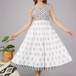 UNIBLISS Ethnic Motifs Printed Cotton Fit & Flare Midi Ethnic Dress-picture-6