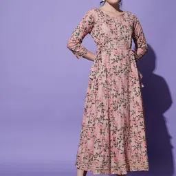 KALINI Floral Printed Tie-Up Gotta Patti Maxi Ethnic Dress-picture-50